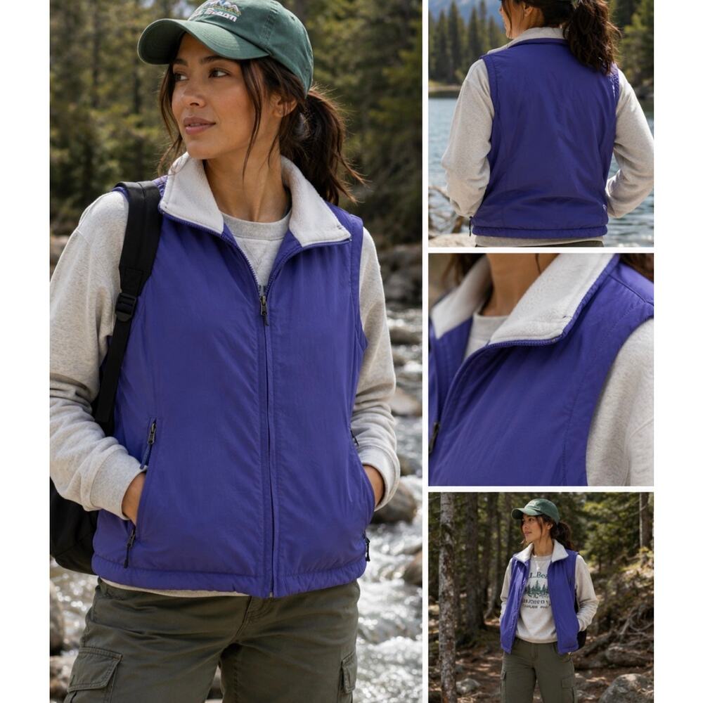 L.L.Bean Purple Fleece Lined full Zip Vest women’s L Gorpcore outdoor hiking